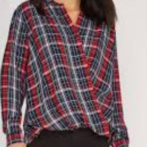 Joe Fresh Plaid faux Wrap/Twist hi-low Blouse xxl